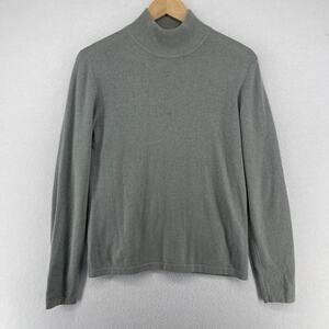 AMBER STONE Sweater Womens M 100% Cashmere Mock Neck Jumper Pullover Gray Vtg